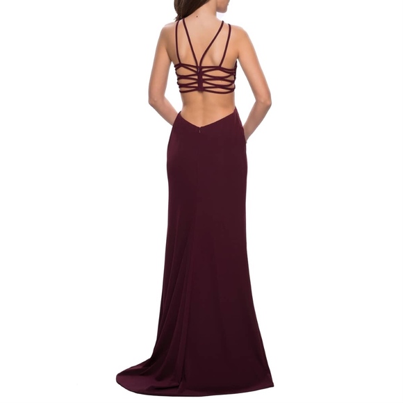 La Femme Dresses & Skirts - LA FEMME 24443 Open Back Jersey Gown Wine